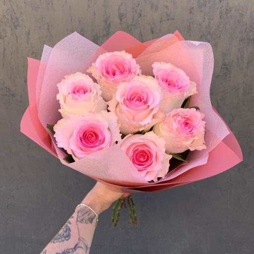 Букет из 7 розовых роз «Мандала». Фото №1