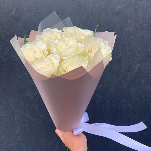 Букет из 7 белых роз "Мондиаль". Фото №5