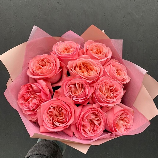 Букет из 11 розовых пионовидных роз "Пинк Экспрешн". Фото №2