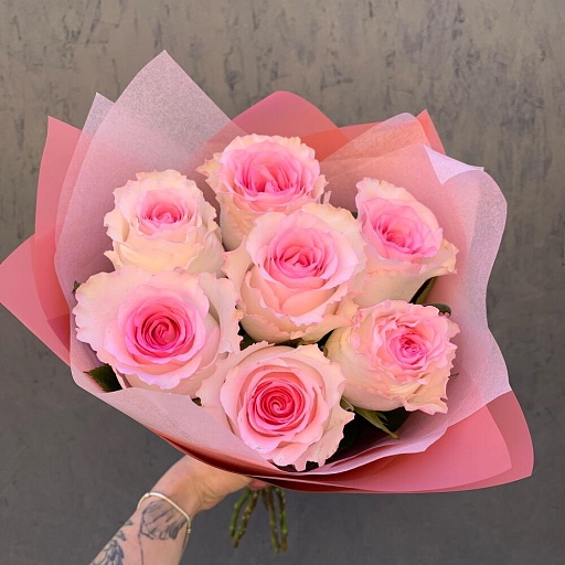 Букет из 7 розовых роз «Мандала». Фото №2