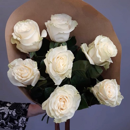 Букет из 7 белых роз "Мондиаль". Фото №2