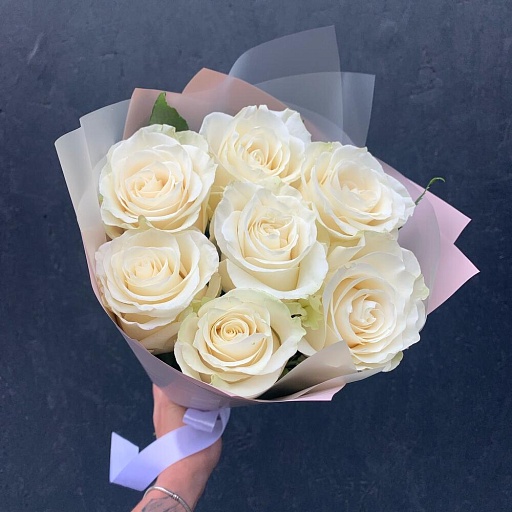 Букет из 7 белых роз "Мондиаль". Фото №4