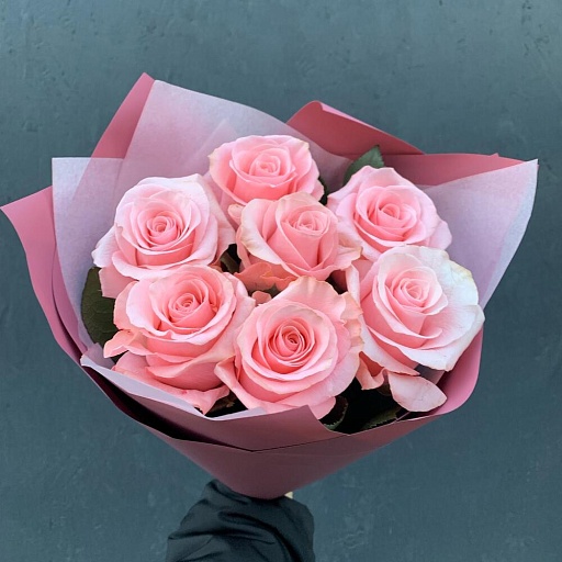 Букет из 7 розовых роз «Би Свит». Фото №4