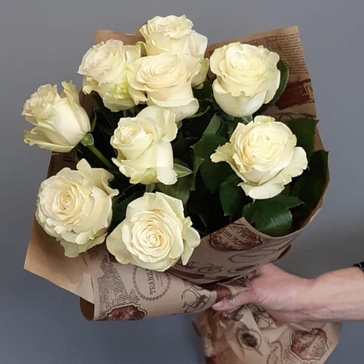 Букет из 9 белых роз "Мондиаль". Фото №2