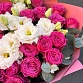 Букет из кустовых пионовидных роз, эустомы и эвкалипта "Патриша". Фото №6