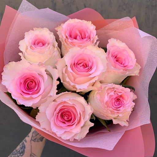 Букет из 7 розовых роз «Мандала». Фото №3
