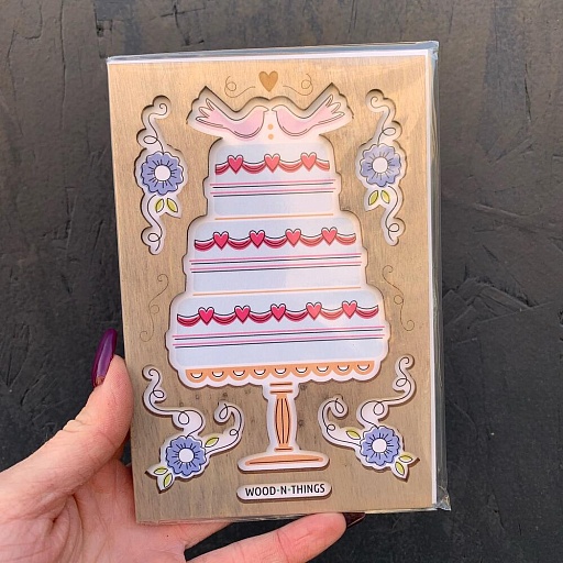 Деревянная открытка "Свадебный торт". Фото №2