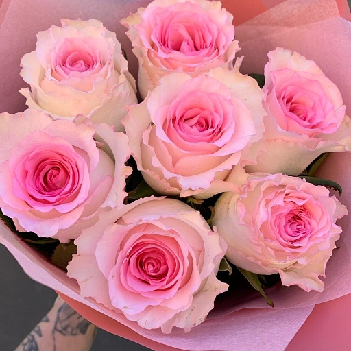 Букет из 7 розовых роз «Мандала». Фото №5